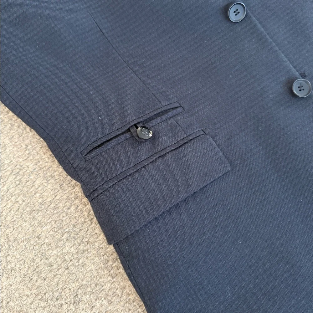 The Kooples Peak Lapel Fitted Navy Blue Grid Wool 2 Button Sport Coat Size 50